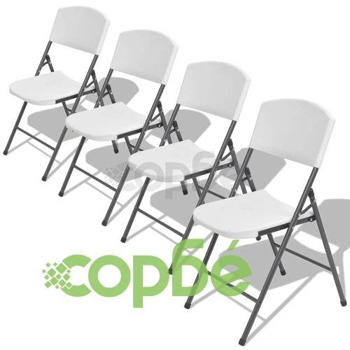 Сгъваеми градински столове, 4 бр, стомана и HDPE, бели ➤ топ цена ➤ sorbe.bg