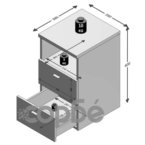 FMD Нощно шкафче с 2 чекмеджета и открит рафт, цвят дъб ➤ топ цена ➤ sorbe.bg