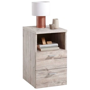 FMD Нощно шкафче с 2 чекмеджета и открит рафт, цвят пясъчен дъб