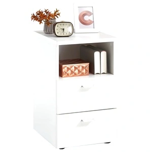 FMD Нощно шкафче с 2 чекмеджета и открит рафт, бяло