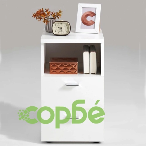 FMD Нощно шкафче с 2 чекмеджета и открит рафт, бяло ➤ топ цена ➤ sorbe.bg