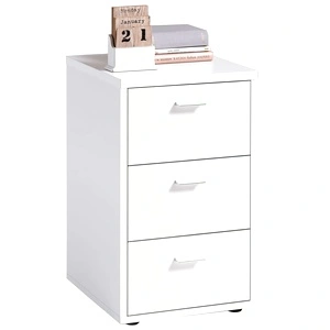 FMD Нощно шкафче с 3 чекмеджета, бяло