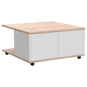 FMD Мобилна кафе маса, 70x70x36 см, цвят дъб и бял гланц