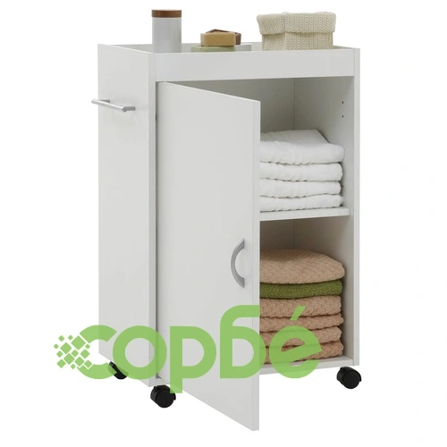 FMD Шкаф за баня на колелца, бял ➤ топ цена ➤ sorbe.bg