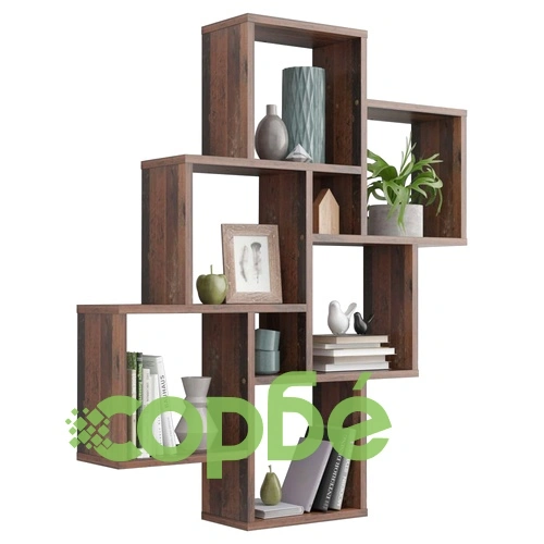 FMD Етажерка за стена с 8 отделения, цвят на старо тъмно дърво ➤ топ цена ➤ sorbe.bg