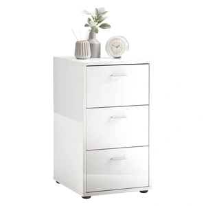 FMD Нощно шкафче с 3 чекмеджета, бял гланц