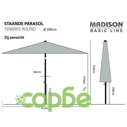 Madison Градински чадър Tenerife, 300 см, кръгъл, екрю ➤ топ цена ➤ sorbe.bg