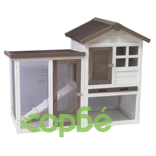 @Pet Клетка за зайци Gerlos, бяло и кафяво, 122x62x93 см ➤ топ цена ➤ sorbe.bg