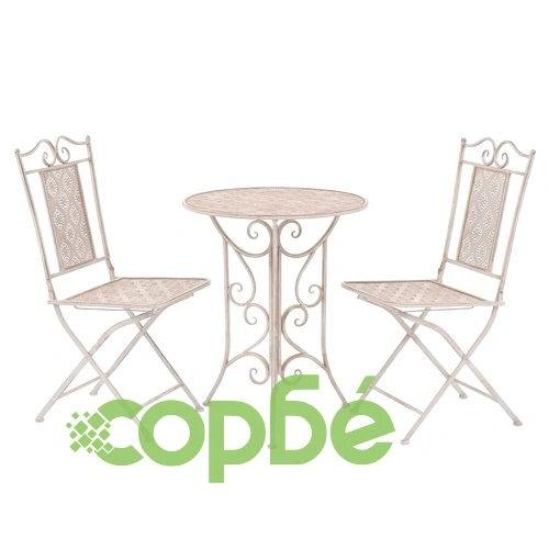 Градински бистро комплект, 3 части, стомана, бял ➤ топ цена ➤ sorbe.bg