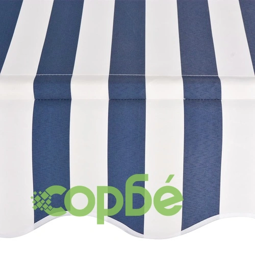 Ръчно прибиращ се сенник, 250 см, синьо и бяло ➤ топ цена ➤ sorbe.bg