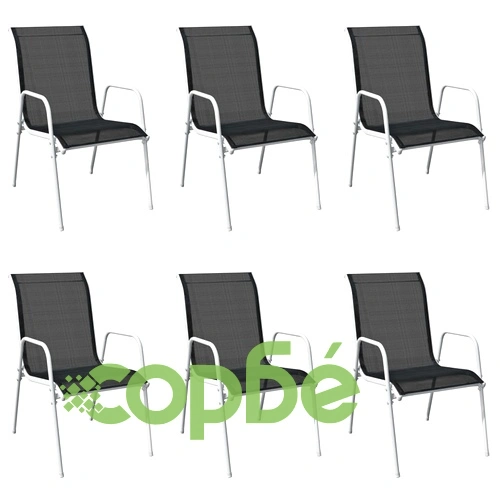 Стифиращи градински столове, 6 бр, стомана и Textilene, черни ➤ топ цена ➤ sorbe.bg
