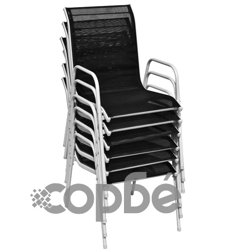 Стифиращи градински столове, 6 бр, стомана и Textilene, черни ➤ топ цена ➤ sorbe.bg