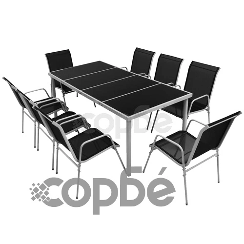 Градински трапезен комплект, 9 части, стомана, черен ➤ топ цена ➤ sorbe.bg