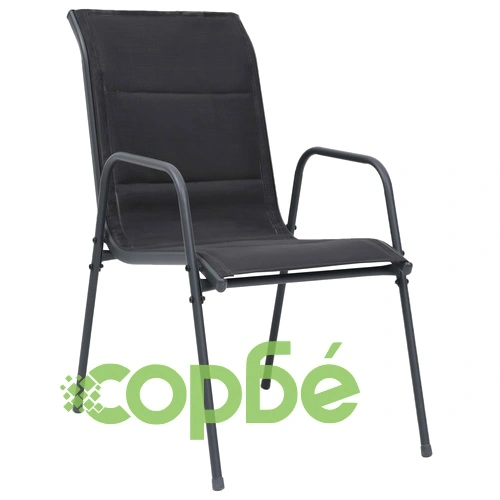 Стифиращи градински столове, 6 бр, стомана и Textilene, черни ➤ топ цена ➤ sorbe.bg