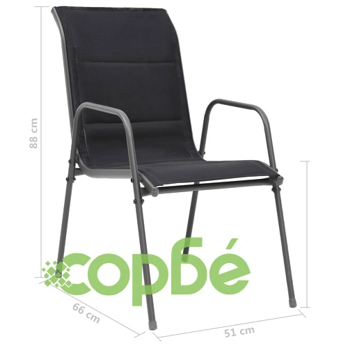 Стифиращи градински столове, 6 бр, стомана и Textilene, черни ➤ топ цена ➤ sorbe.bg