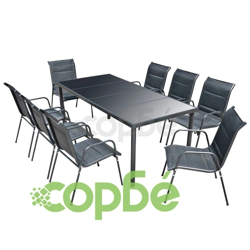 Градински трапезен комплект, 9 части, стомана, черен ➤ топ цена ➤ sorbe.bg