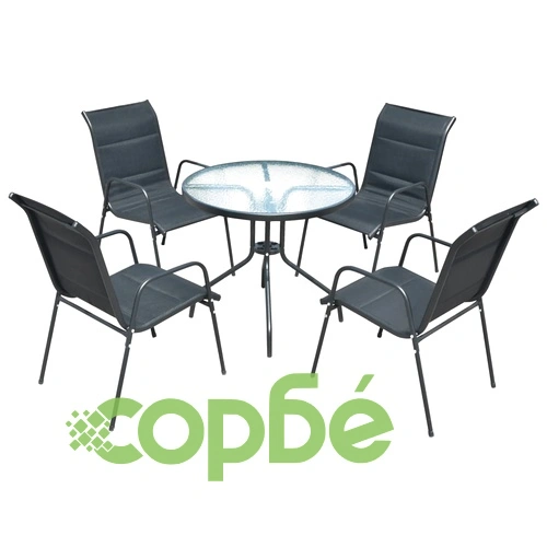 Градински трапезен комплект, 5 части, стомана, черен ➤ топ цена ➤ sorbe.bg