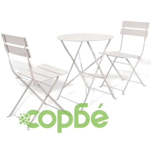 Сгъваем бистро комплект, 3 части, стомана, бял ➤ топ цена ➤ sorbe.bg