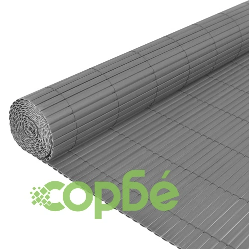 Двустранна градинска ограда, PVC, 90x300 см, сива ➤ топ цена ➤ sorbe.bg