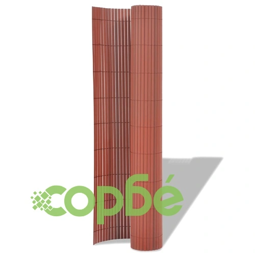 Двустранна градинска ограда, PVC, 90x500 см, кафява ➤ топ цена ➤ sorbe.bg