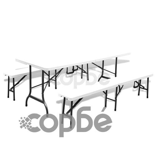 Сгъваема градинска маса с 2 пейки, 180 см, стомана и HDPE, бяла ➤ топ цена ➤ sorbe.bg