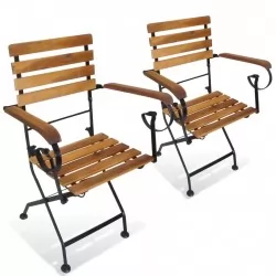Сгъваеми градински столове, 2 бр, стомана и акация масив