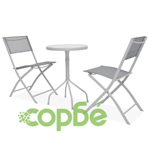 Градински бистро комплект, 3 части, стомана и textilene, сив ➤ топ цена ➤ sorbe.bg