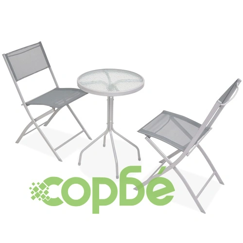 Градински бистро комплект, 3 части, стомана и textilene, сив ➤ топ цена ➤ sorbe.bg