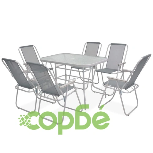 Градински трапезен комплект, 8 части, стомана и textilene, сив ➤ топ цена ➤ sorbe.bg