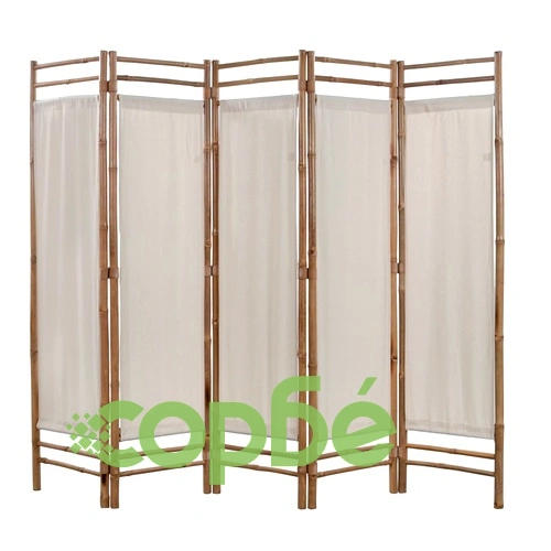 Сгъваем 5-панелен параван за стая, бамбук и текстил, 200 cм ➤ топ цена ➤ sorbe.bg