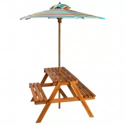 Детска маса за пикник с чадър, 79x90x60 см, акация масив