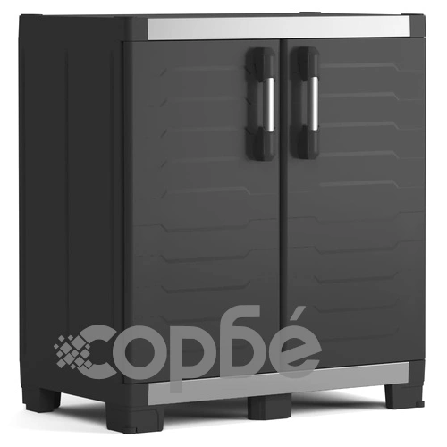 Keter Нисък шкаф за съхранение Garage XL, черно и сребристо, 99 см ➤ топ цена ➤ sorbe.bg