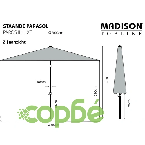 Madison Градински чадър Paros II Luxe, 300 см, сив ➤ топ цена ➤ sorbe.bg