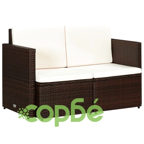 2-местен градински диван с възглавници, кафяв, полиратан ➤ топ цена ➤ sorbe.bg