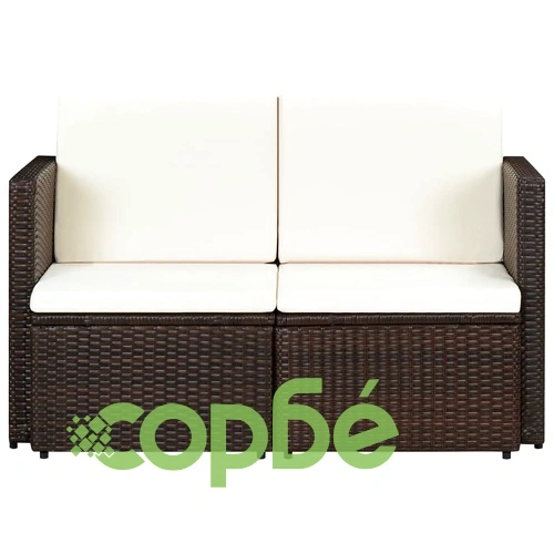 2-местен градински диван с възглавници, кафяв, полиратан ➤ топ цена ➤ sorbe.bg