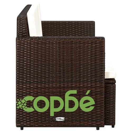 2-местен градински диван с възглавници, кафяв, полиратан ➤ топ цена ➤ sorbe.bg