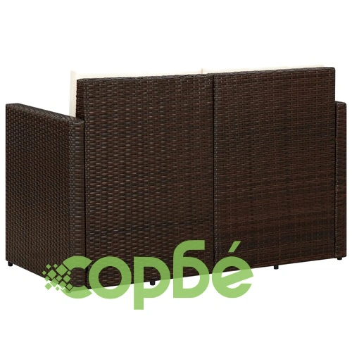 2-местен градински диван с възглавници, кафяв, полиратан ➤ топ цена ➤ sorbe.bg