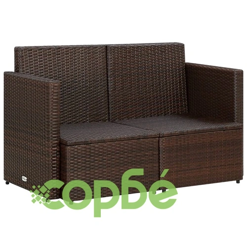 2-местен градински диван с възглавници, кафяв, полиратан ➤ топ цена ➤ sorbe.bg