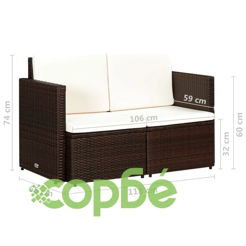 2-местен градински диван с възглавници, кафяв, полиратан ➤ топ цена ➤ sorbe.bg