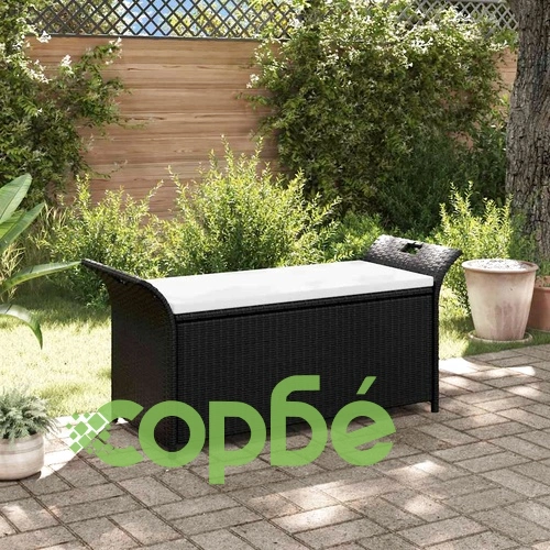 Пейка за съхранение с възглавница, 138 см, полиратан, кафява ➤ топ цена ➤ sorbe.bg