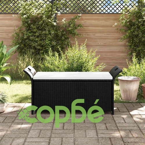 Пейка за съхранение с възглавница, 138 см, полиратан, кафява ➤ топ цена ➤ sorbe.bg