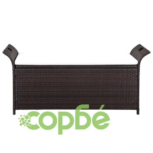 Пейка за съхранение с възглавница, 138 см, полиратан, кафява ➤ топ цена ➤ sorbe.bg