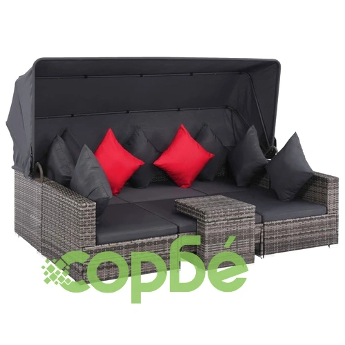 Градински комплект с възглавници, 7 части, полиратан, сив ➤ топ цена ➤ sorbe.bg