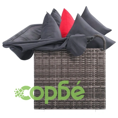 Градински комплект с възглавници, 7 части, полиратан, сив ➤ топ цена ➤ sorbe.bg