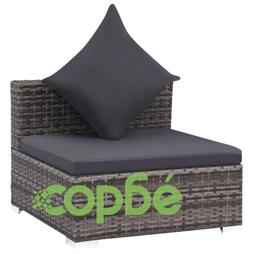 Градински комплект с възглавници, 7 части, полиратан, сив ➤ топ цена ➤ sorbe.bg
