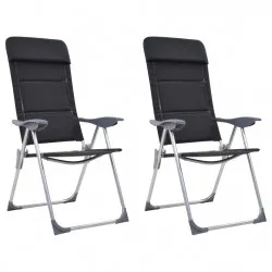 Къмпинг столове, 2 бр, черни, 58x69x111 см, алуминий