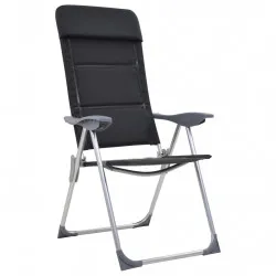 Къмпинг столове, 2 бр, черни, 58x69x111 см, алуминий