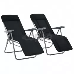 Сгъваеми градински столове с възглавници, 2 бр, черни