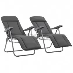 Сгъваеми градински столове с възглавници, 2 бр, сиви