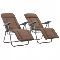 Сгъваеми градински столове с възглавници, 2 бр, кафяви